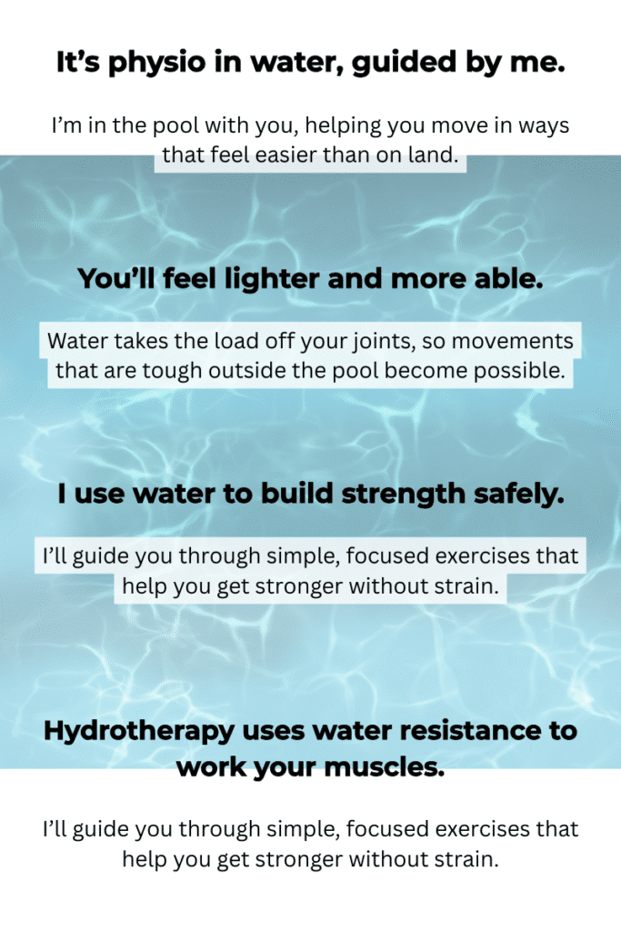 Looking for hydrotherapy in Reading? I offer tailored aquatic therapy to improve mobility and strength in a calming environment.