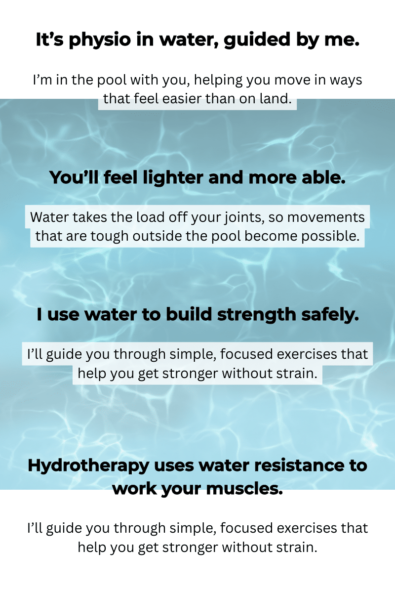 Looking for hydrotherapy in Reading? I offer tailored aquatic therapy to improve mobility and strength in a calming environment.